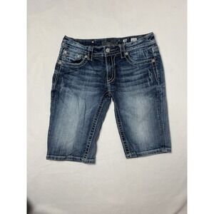 Miss Me JP5792M Bermuda Denim Shorts Fleur De Lis Rhinestone Size 29 Medium Wash